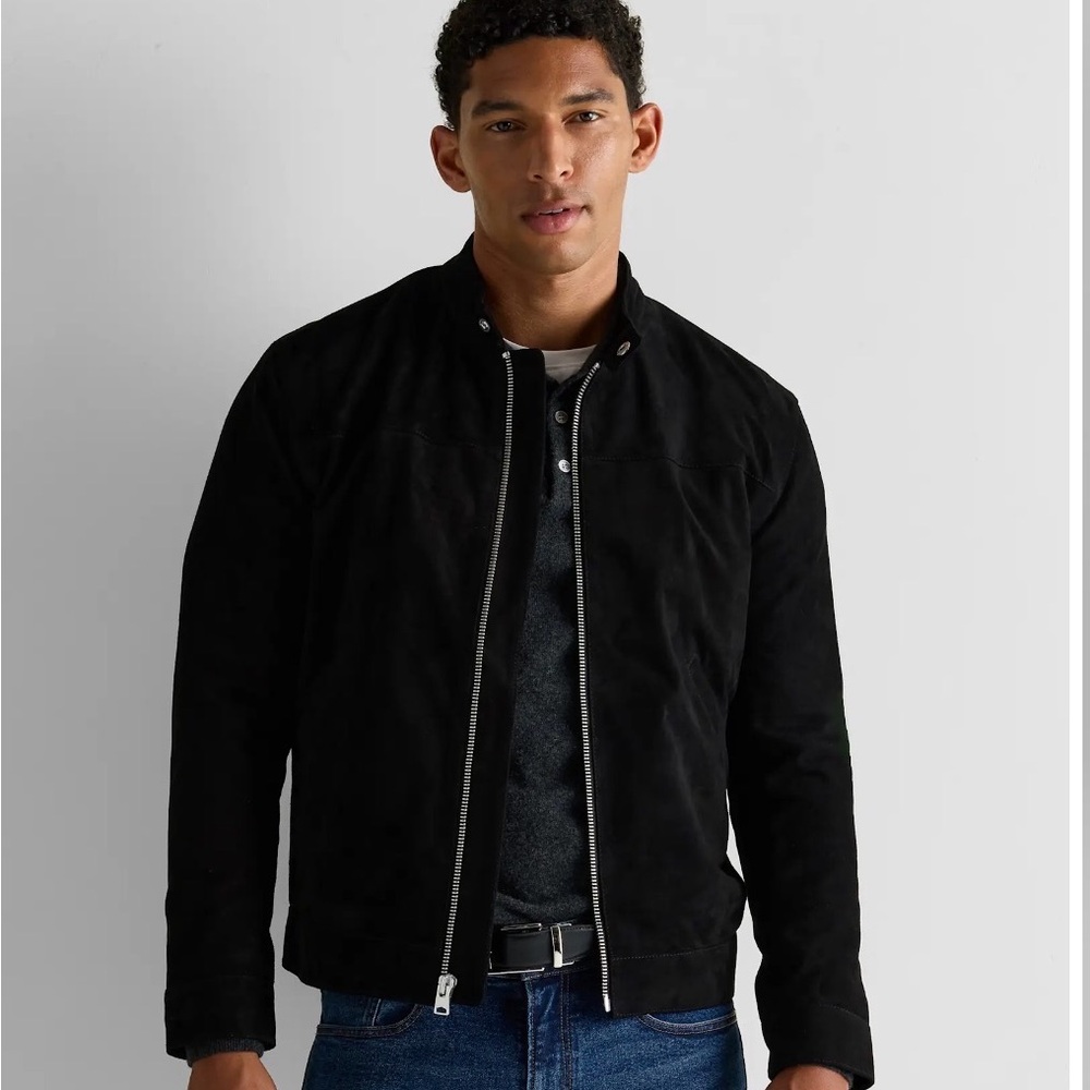 Quince 100% Suede Men's Cafe Racer   Jacket in Black Size Large 475
